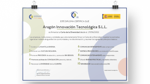Diploma de certificación de ARANOVA como firmanre de la Carta de la Diversidad 2022-2024